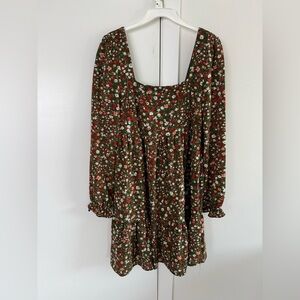 Green Floral Long Sleeve Dress